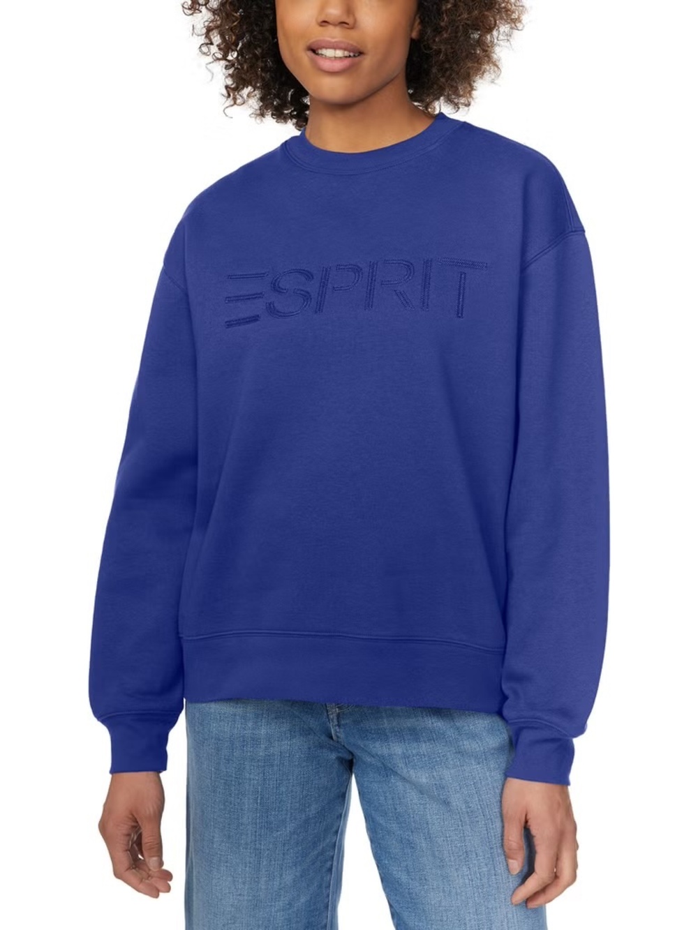NWT Esprit Embroidered Logo Crewneck Sweatshirt Blue Retro Viral 80s Costco